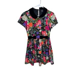 Iron Fist Mini Dress Floral Skulls Whimsy Goth Short Sleeve Size Small Collared
